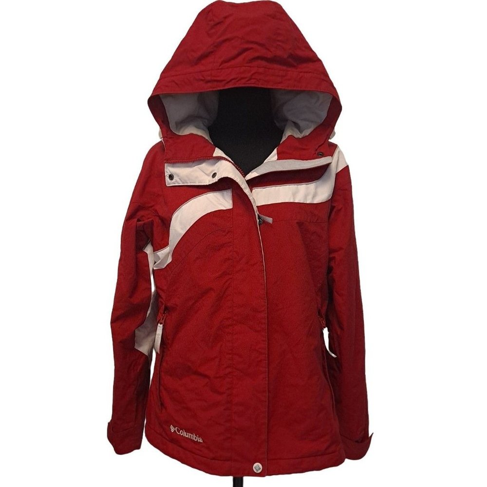 Columbia Womens Red Long Sleeves Zipper Hooded Windbreaker Jacket Size Small